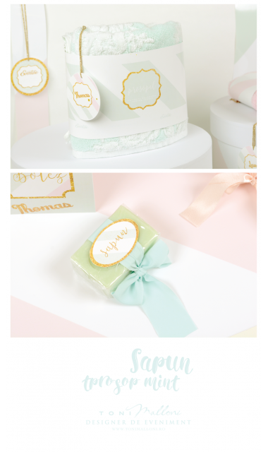 Trusou de botez pentru gemeni sau unisex in roz si verde menta, Gold Mint & Pink  8